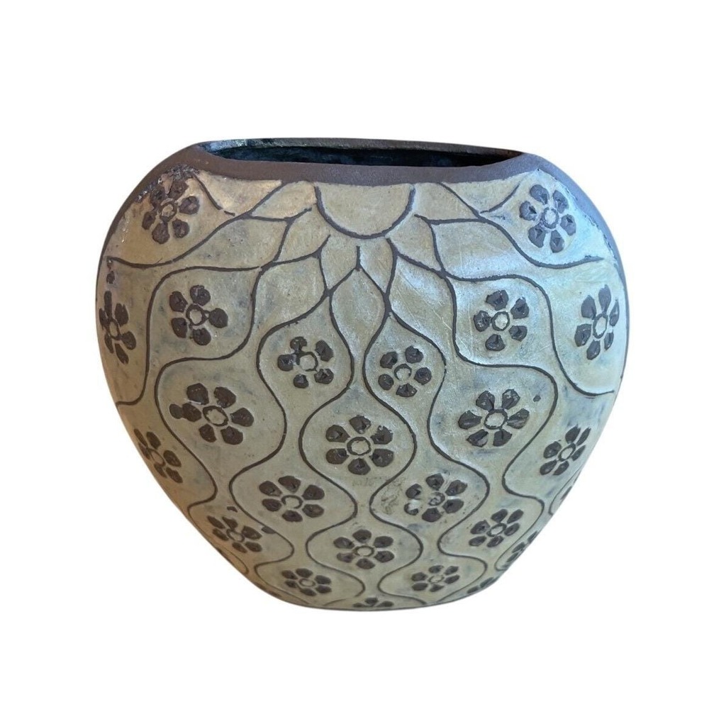 VTG Brass Cloisonne Vase Enamel Floral Pillow Shape Mid Century Asian Sunflower